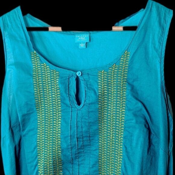 Calypso St Barth Target Dark Teal Cotton Drawstring Sleeveless Tank Top size L - Picture 3 of 10